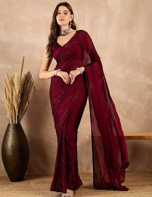 Maroon satin designer saree 2