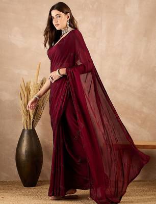 Maroon satin designer saree 3