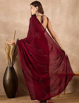 Maroon satin designer saree 5