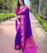Purple ethnic motifs woven design kanjeevaram saree