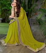 Lime ethnic motifs embroidered  georgette heavy work saree