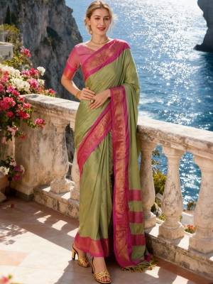 Olive zari art silk kanjeevaram saree 1