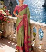 Olive zari art silk kanjeevaram saree