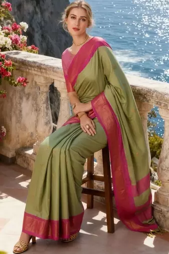 Olive zari art silk kanjeevaram saree