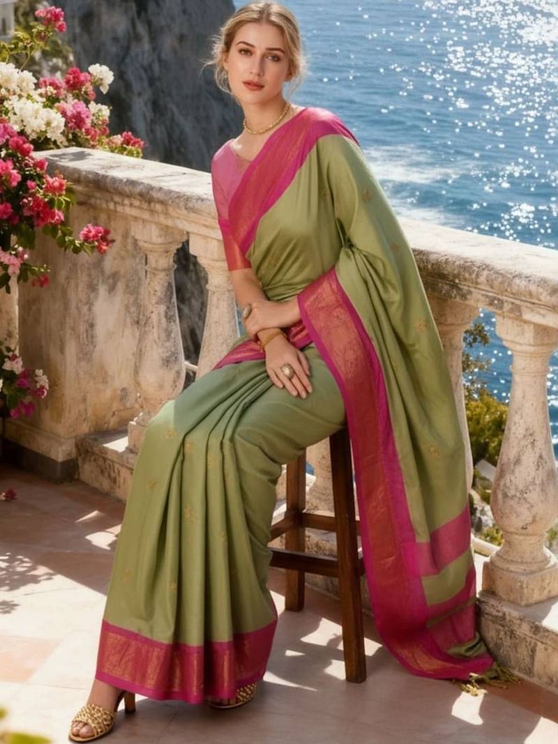 Olive zari art silk kanjeevaram saree
