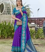 Violet ethnic motifs woven design kanjeevaram saree