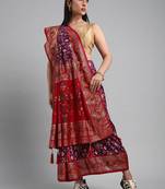 Purple ethnic motifs zari silk blend patola saree