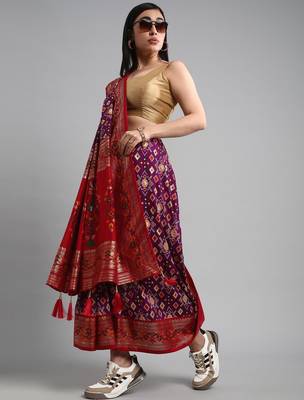 Purple ethnic motifs zari silk blend patola saree 3