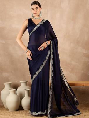Blue satin saree 1