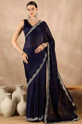 Blue satin saree