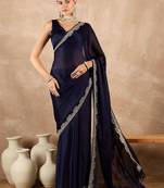 Blue satin saree