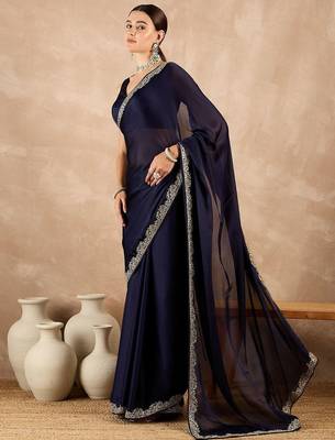Blue satin saree 2