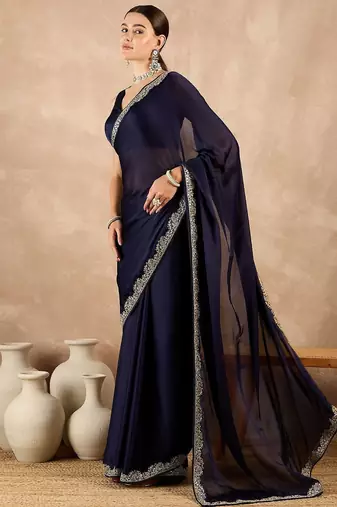 Blue satin saree