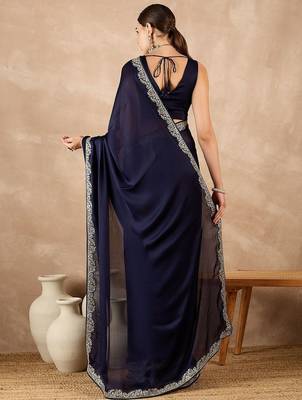 Blue satin saree 3
