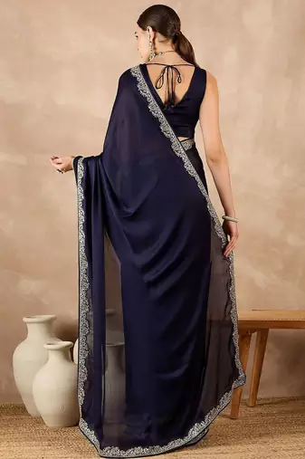 Blue satin saree