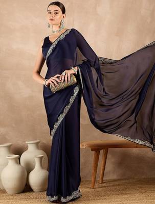 Blue satin saree 4