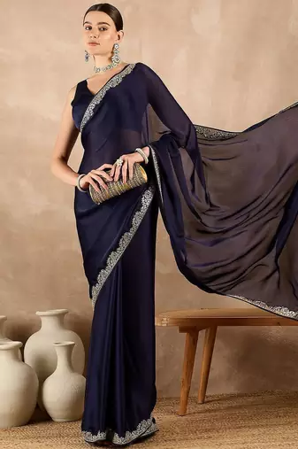 Blue satin saree
