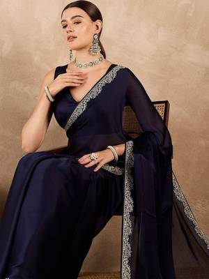 Blue satin saree 5