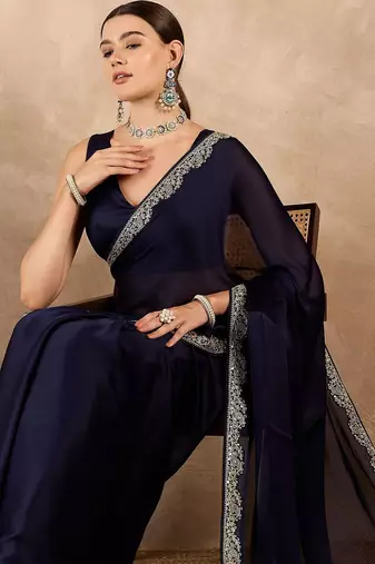 Blue satin saree