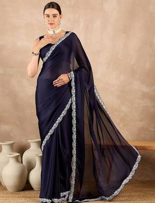 Blue satin saree 1