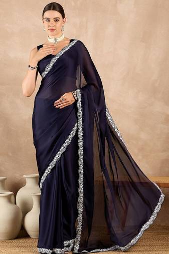 Blue satin saree