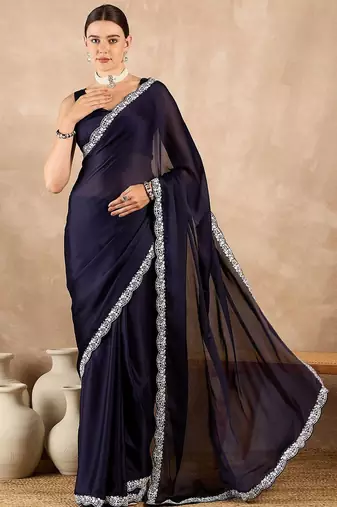 Blue satin saree