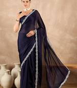 Blue satin saree