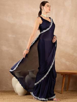 Blue satin saree 2