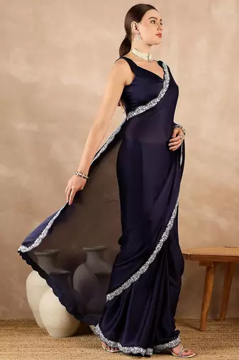 Blue satin saree