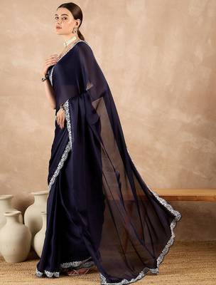 Blue satin saree 3