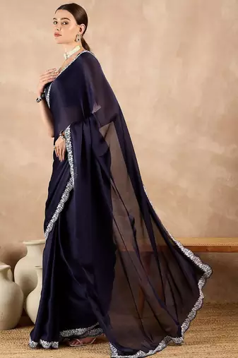 Blue satin saree
