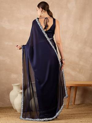 Blue satin saree 4
