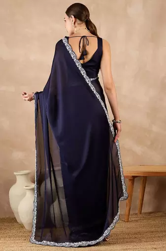 Blue satin saree