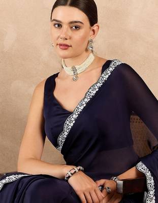 Blue satin saree 5