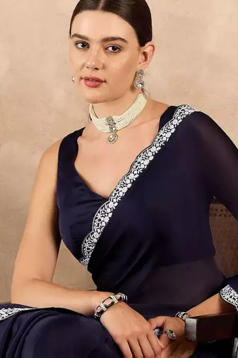 Blue satin saree
