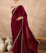 Maroon satin saree