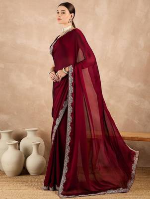 Maroon satin saree 2