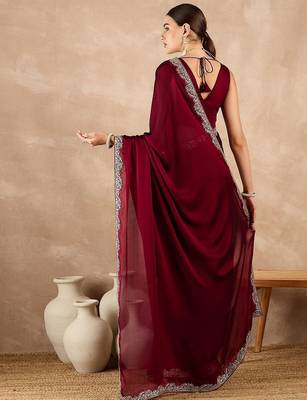 Maroon satin saree 3