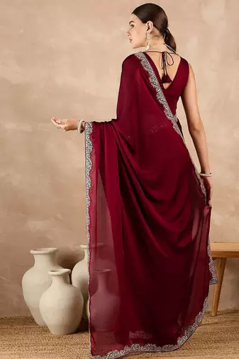 Maroon satin saree