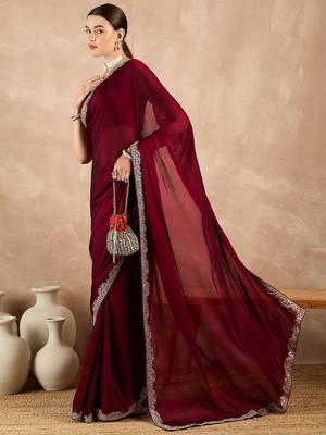 Maroon satin saree 4