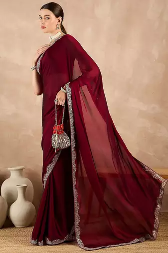 Maroon satin saree