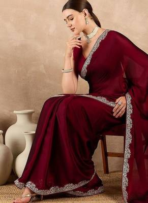 Maroon satin saree 5