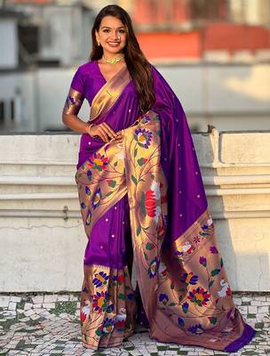 Purple woven design zari paithani saree 1