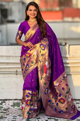 Purple woven design zari paithani saree