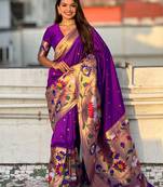 Purple woven design zari paithani saree