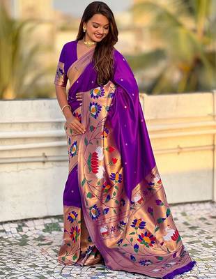 Purple woven design zari paithani saree 2