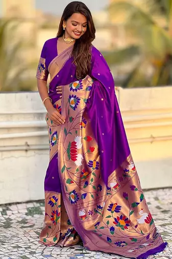 Purple woven design zari paithani saree
