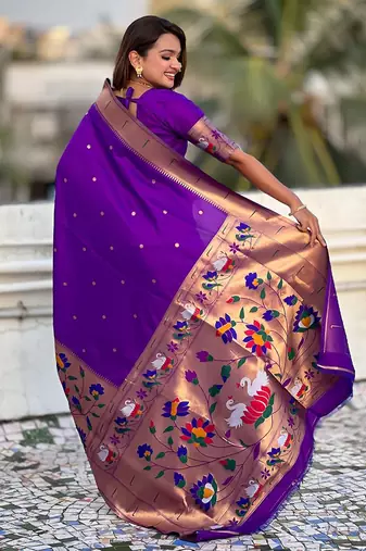 Purple woven design zari paithani saree