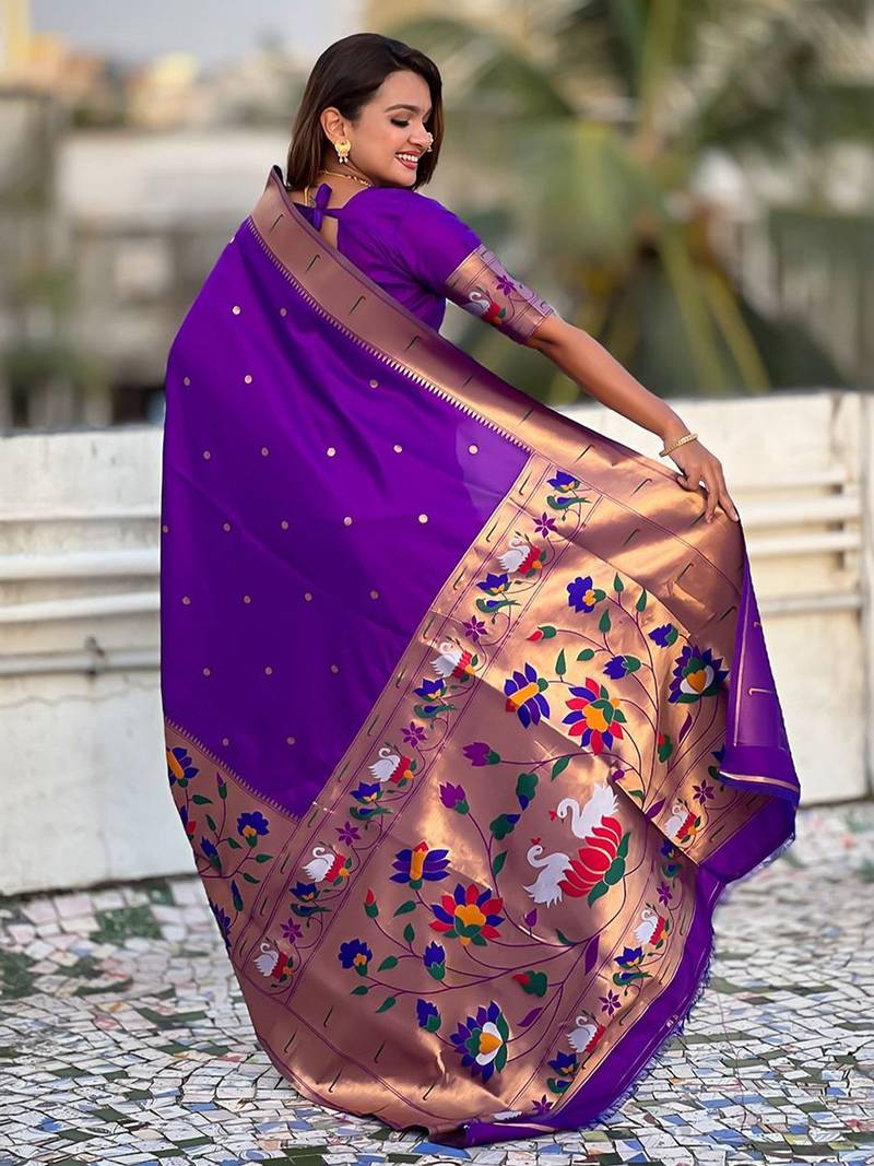 Purple woven design zari paithani saree