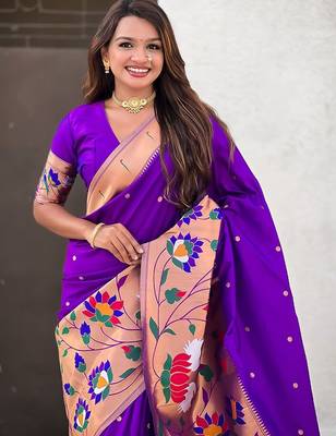 Purple woven design zari paithani saree 4